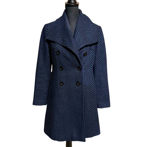 Larry Levine Blue Striped Winter Pea Coat Women's Size 6 - Picture 1 of 7